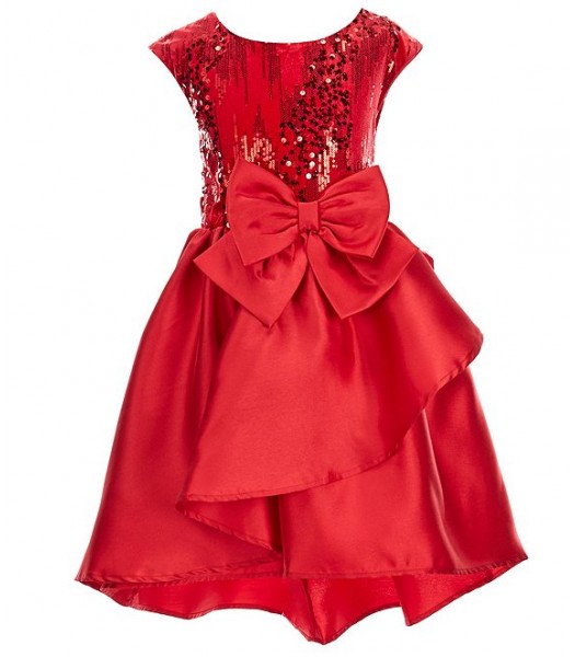 Bonnie Jean Red Sequin Embellished Velvet Bodice Fit & Flare Dress